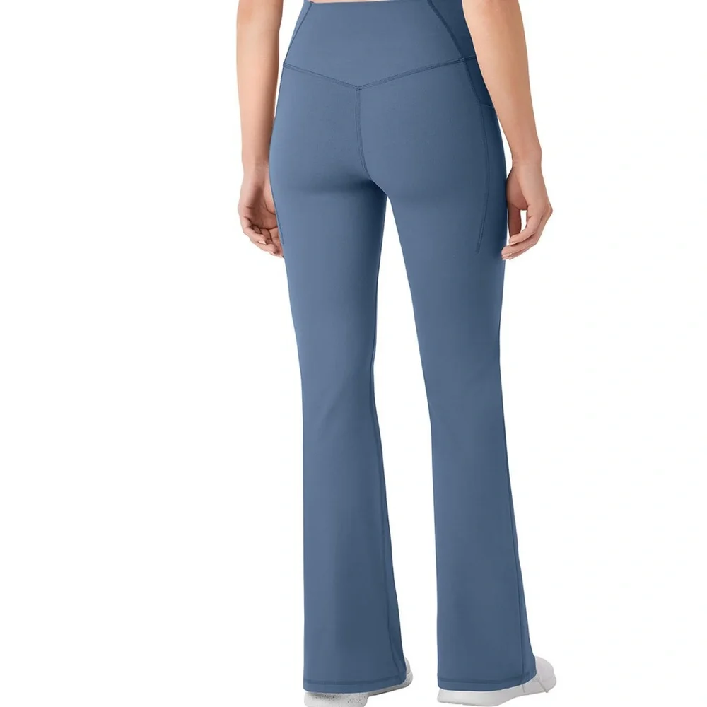 Blue Flare Pants with High-Rise Waist Yoga pant - Picture 2 of 6